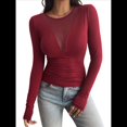 thumbnail image 2 of Camisas Ajustadas de Larga de con Cuello en V Profundo para Mujer, Moda Y2K 2025 Vino Tinto M, 2 of 10