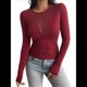 thumbnail image 2 of Camisas Ajustadas de Larga de con Cuello en V Profundo para Mujer, Moda Y2K 2025 Vino Tinto L, 2 of 10