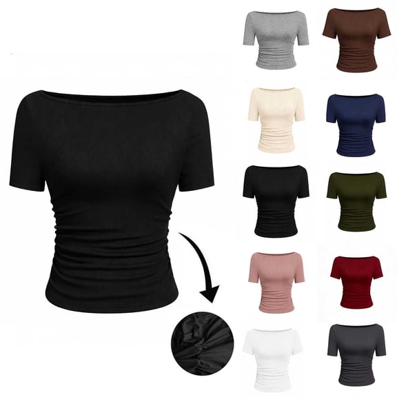 Wlynlyn T-Shirts for Women Summer Casual Scoop Neck Short Sleeve Slim Fitted Basic Tops Ribbed Knit Solid Color Base Layer Tees