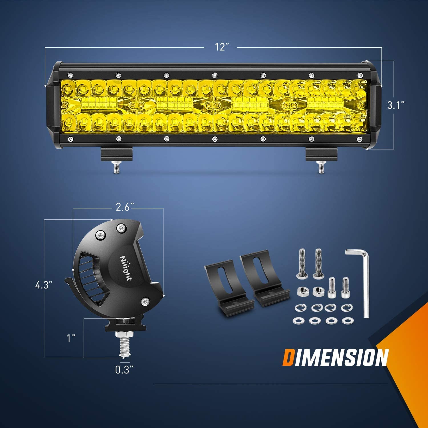 Nilight 12 inch 240W Amber Lights Triple Row Spot & Flood Combo 30000LM Bar Driving Boat Led Off Road Lights for Trucks