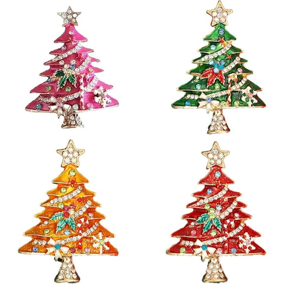 4 Pcs Christmas Tree Rhinestone Brooch,Vintage Colored Christmas Tree Brooch Pin,Elegant Christmas Tree Enamel Brooch, Festive Christmas Jewelry Pins,Rhinestone Christmas Enamel Pin