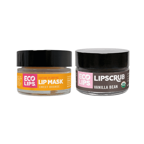 Eco Lips Plumping Daytime Lip Mask (with Hyaluronic Acid)   Vanilla Bean Lip Scrub, 2-count