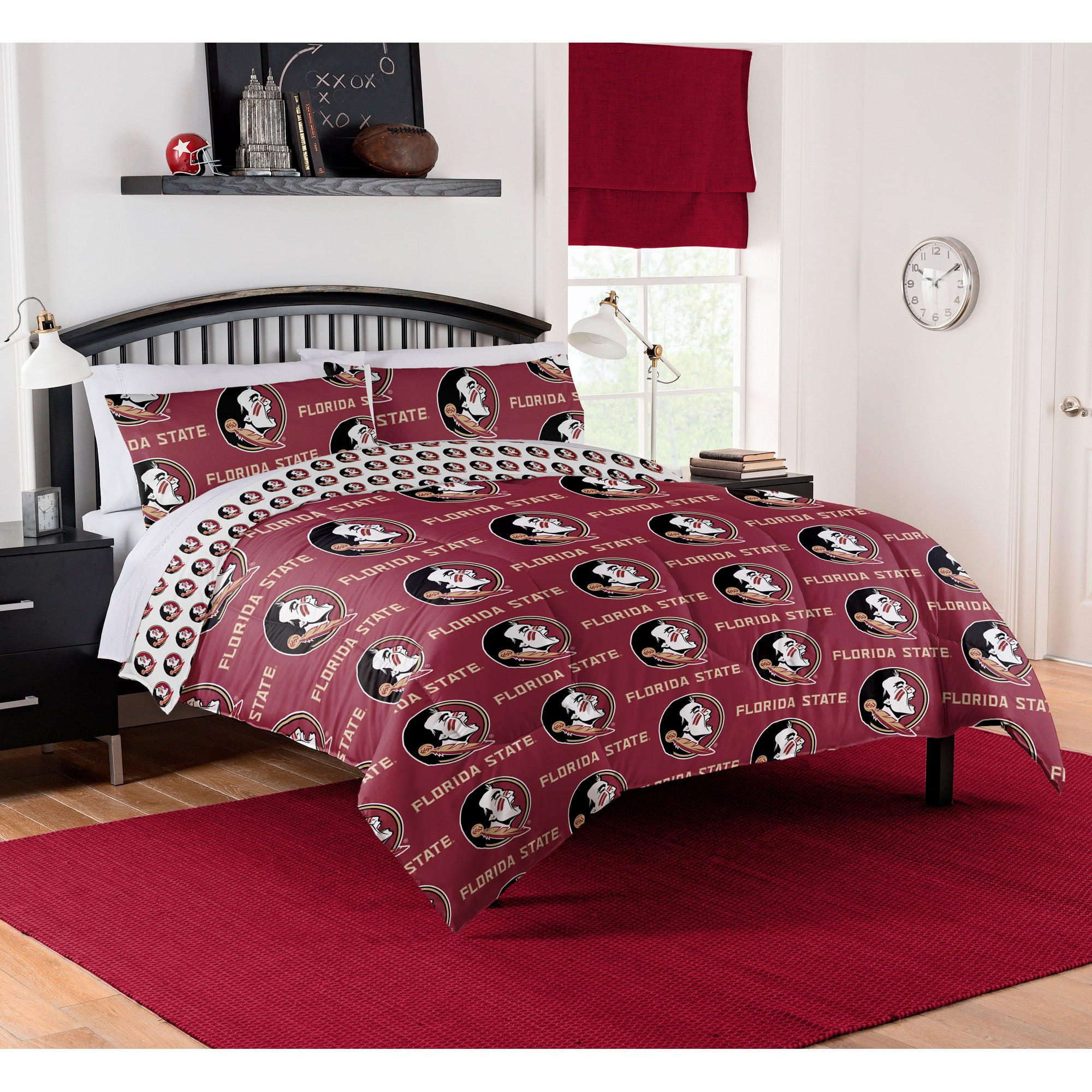 Includes 1 full//queen comforter 1 throw 1 rug and 2 cloud pillows 1 queen flat sheet NCAA Florida State Seminoles Affiliation Bedding Set 2 pillowcases 1 queen fitted sheet 1 blanket