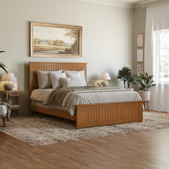 Nantucket Queen Low Profile Platform Bed with Matching Footboard in Light Toffee
