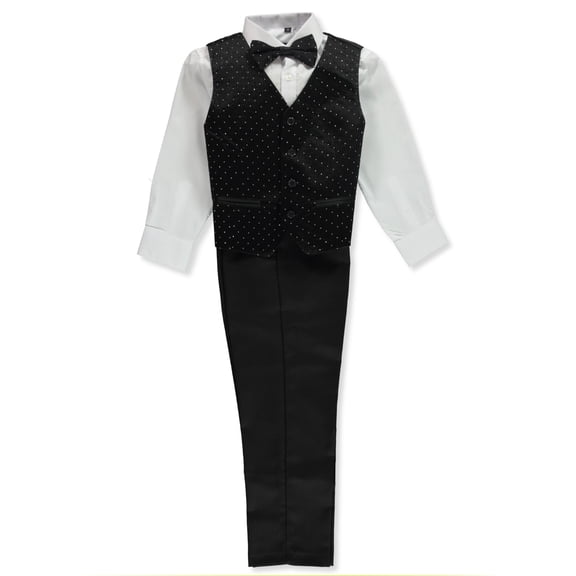 Kids World Boys' 5-Piece Suit Tuxedo - black/silver, 5 (Little Boys)