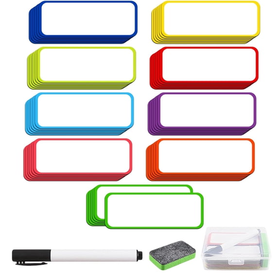 ARVOV 54Pcs Magnetic Dry Erase Labels, Reusable Colorful Name Tags, for Classroom Home Office Garage Refrigerator Blank Writable Erasable Cards Colored Border Name Tags Students Locker Shelf