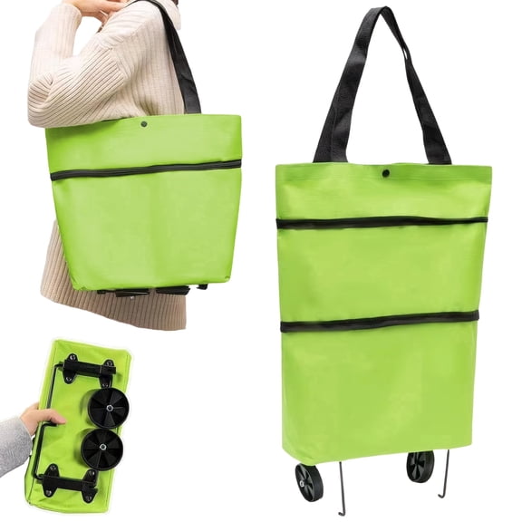 Folding Shopping Cart with Wheels - Collapsible Grocery Carts for Travel and Camping, Green, 2 pack