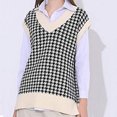 thumbnail image 1 of Women Oversized Houndstooth Knitted Vest Sweater V Neck Loose Sleeveless Sweater, 1 of 9