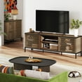 thumbnail image 4 of ARKANTOS Modern TV Stand for 75" TV, Grille Striped Doors Media Console, Classic Walnut, 4 of 9