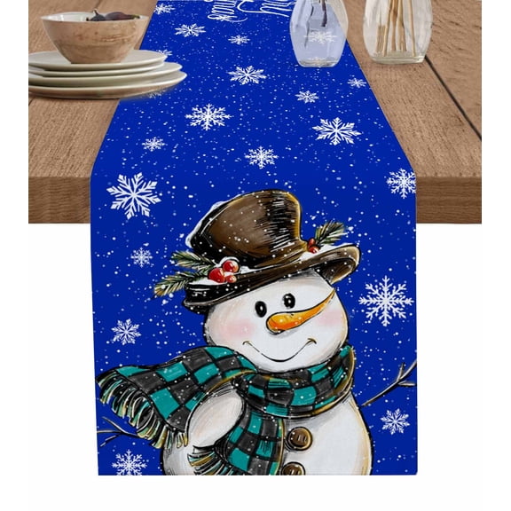 Ldtrchee Blue Snowman Christmas Table Runner 36 Inches, Xmas Snowflake Funny Bed Runner Dresser Scarves Tabletop for Indoor Outdoor Parties/Ceremony/Banquet, 13"x 36"