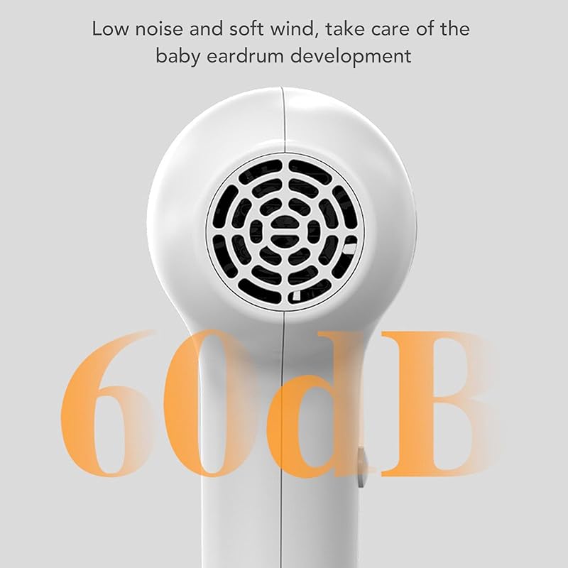 Kids Cordless Hair Dryer, Low Noise Quiet Gentle Baby Hair Dryer for Infant with 2 Speed Constant Temperature, Rechargeable Portable Mini Baby Butt Blow Dryer for Toddler (White