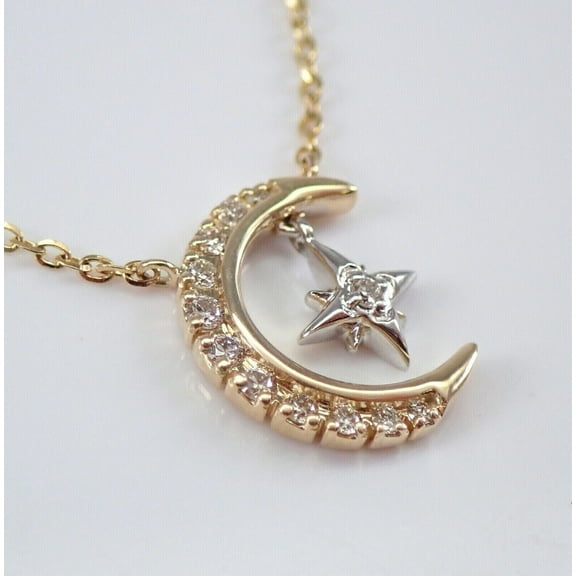 Om Jewels Women Moon Star Pendant Necklace 14K Two Tone Gold Plated White Moissanite