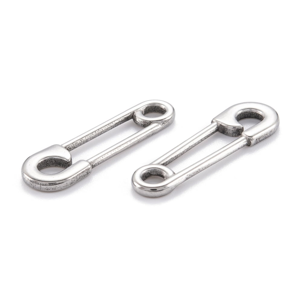 304 Stainless Steel Charms Safety Pin Pendants Stainless Steel Color 31.5x9.5x2mm