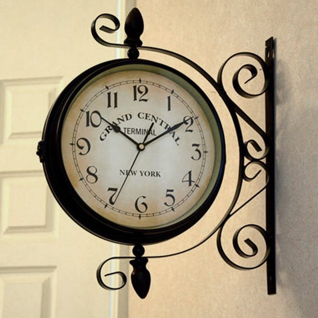 Reloj de arte de hierro, reloj retro de doble cara para el hogar con arte de hierro, decoración de reloj, diseño exquisito