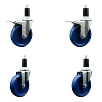 5 Inch Solid Poly Swivel 1-3/8 Inch Expanding Stem Caster Set 2 Total Lock Brake