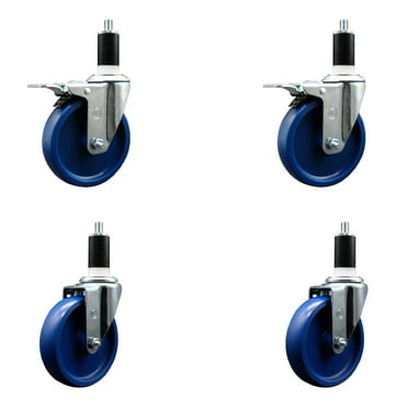 5 Inch Solid Poly Swivel 1-3/8 Inch Expanding Stem Caster Set 2 Total Lock Brake