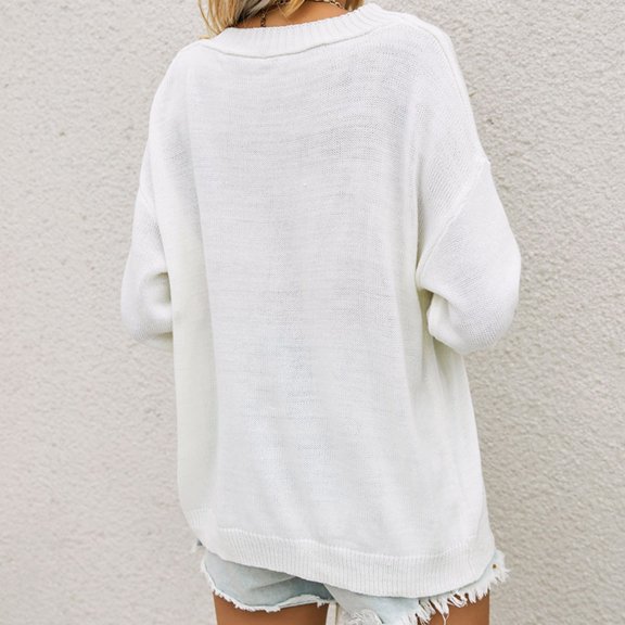 Vedolay Womens Tops Womens Oversized Casual Sweaters Long Sleeve Crew Neck Pullover Loose Solid Tops,White XL