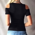 thumbnail image 5 of Karymi Going Out Tops Cold‑Shoulder Short Sleeve Top, Crisscross Lace‑Up V‑Neck Solid Slim‑Fit Blouse, Club Night‑Out Streetwear T‑Shirt Workout Tops for Women, 5 of 7