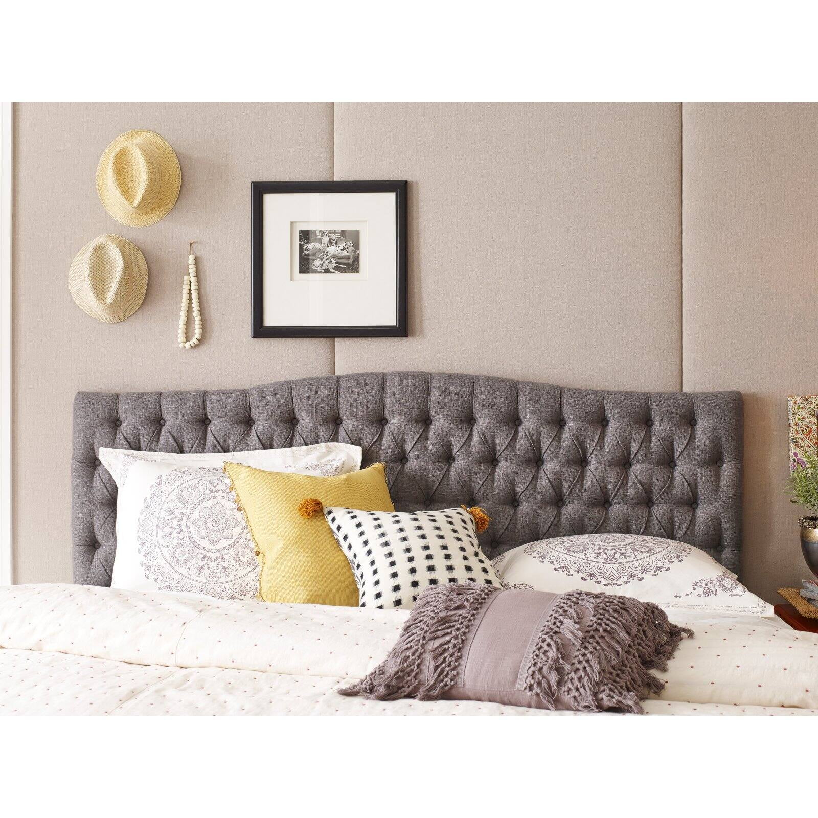 Elle Decor Celeste Tufted Queen Size Headboard, Gray Weave