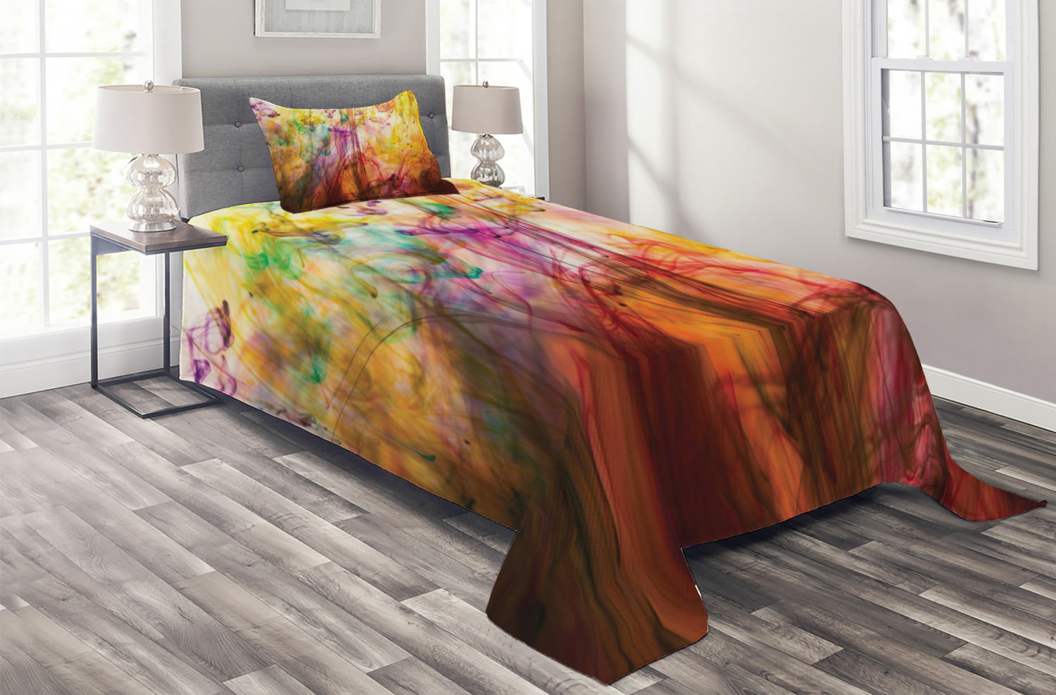 Rainbow Colored Image Print Details about   Modern Quilted Coverlet & Pillow Shams Set 