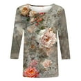 thumbnail image 4 of CYMMPU Floral Pattern 3/4 Sleeve Loose Fit Spring Tops Blouses for Women Dressy Casual Fall Fashion Shirts Crew Neck Tunic Tops Lightweight Basic T-Shirts Multicolor M, 4 of 5