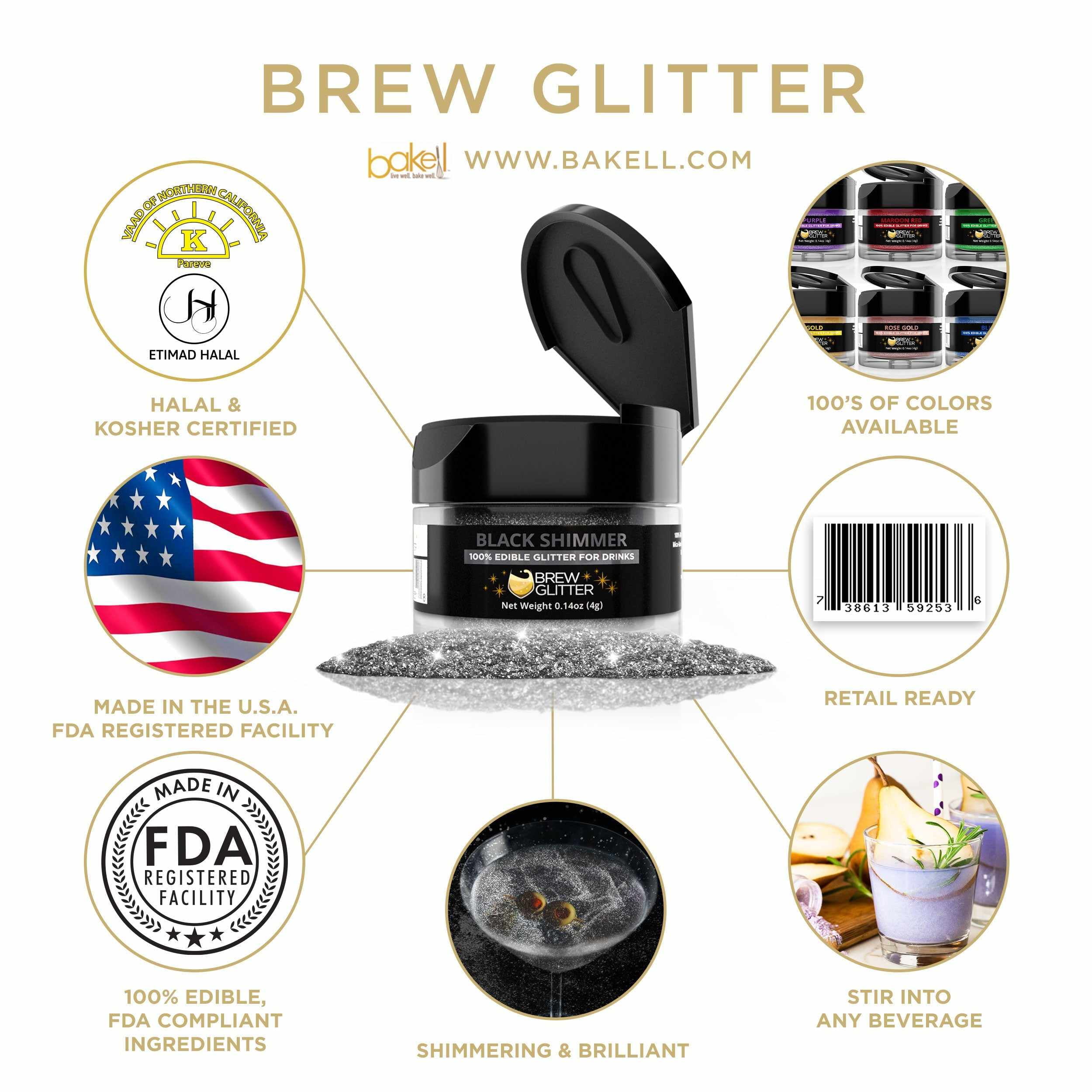  Brew Glitter - Black Shimmer (4g 1x Shaker Jar)  Edible Glitter  for Drinks, Cocktails, Beer, Garnish & Beverages! : Grocery & Gourmet Food