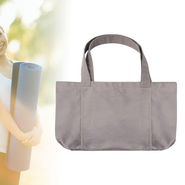 Canvas Tote Bag with Yoga Mat Carrier Pocket Shoulder Bag for Office,  Workout, Gray 