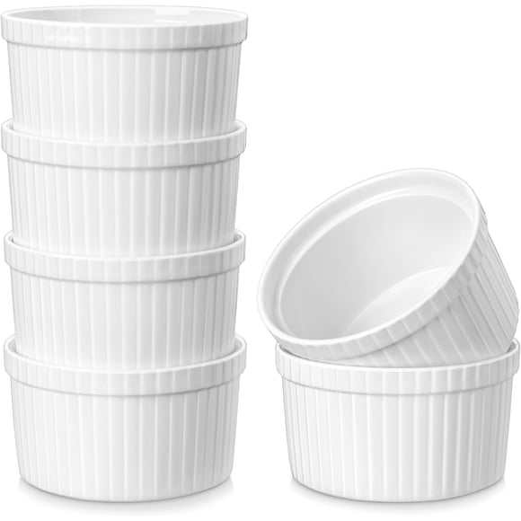 Porcelain Creme Brulee Ramekins Microwave Oven Safe Stackable Baking Souffle Bowls for Dessert 6 pack