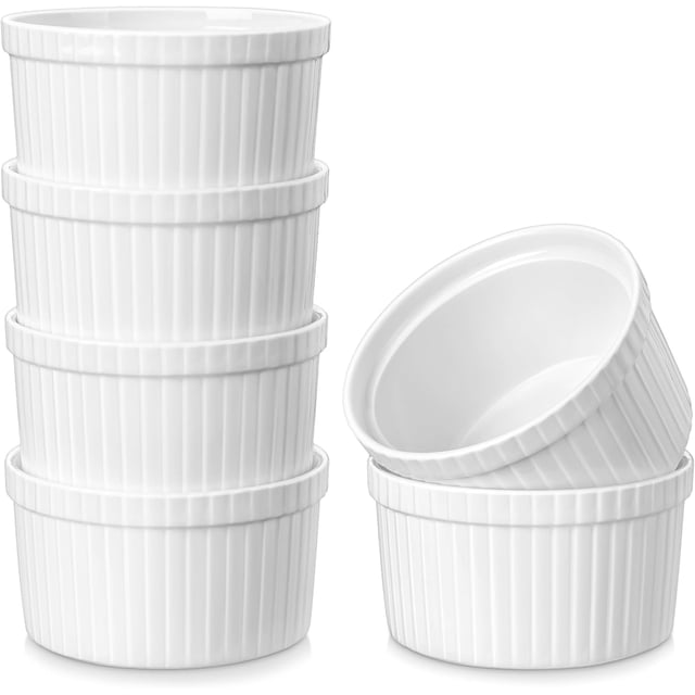 Porcelain Creme Brulee Ramekins Microwave Oven Safe Stackable Baking Souffle Bowls for Dessert 6 pack