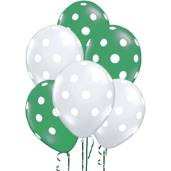 PMU Polka Dot Balloons - Multicolor Small Balloons for Birthdays, Weddings, Christmas, Halloween Anniversaries, Baby Shower & Party Favors Supplies - 11 Inch Crystal Clear and Emerald Green, Pkg/12