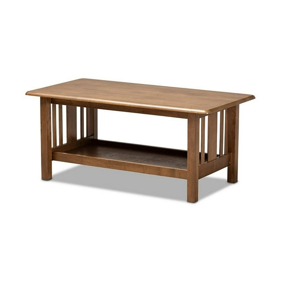 Rylie Traditional Transitional Mission Style Walnut Brown Finished Rectangular Wood Coffee Table