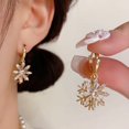 thumbnail image 2 of Cubic Ziconia Snowflake Dangle Hoop Earrings for Women Sparkling Crystal Winter Flower Dangling Charm Huggie Hoops Statement Earrings for Christmas, 2 of 5