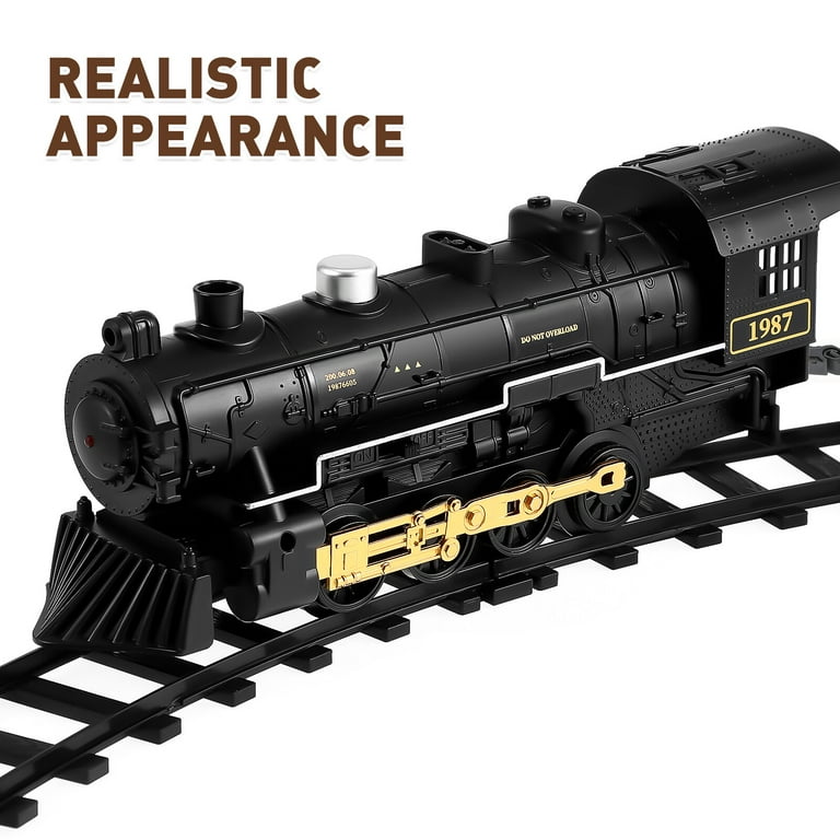  Train Sets with Steam Locomotive Engine, Cargo Car and Tracks,  Battery Powered Play Set Toy w/Smoke, Light & Sounds, for Kids, Boys &  Girls 3 4 5 6 7 Years Old 