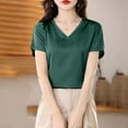 thumbnail image 4 of Annhoo Womens Tops Dressy Casual Solid Color V Neck Loose Spring Short Sleeve Shirts Fashion Summer Clothes, 4 of 7