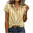 thumbnail image 4 of hoksml Women's Striped Blouse, Collared V Neck Short Sleeve Shirt, Twist Front Casual Daily Office Wear Top, 4 of 9