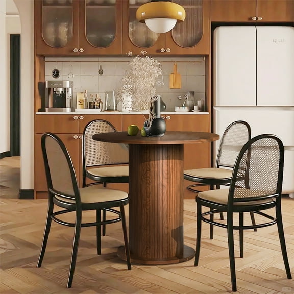 Round Dining Table for 2, Kitchen Table for Living Room, Dining Coffee Tables for Kitchen, Walnut