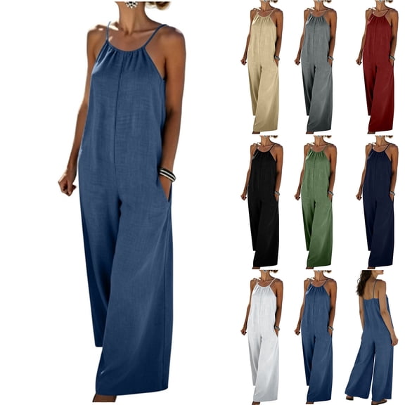 Edvintorg Jumpsuits for Women Casual Summer Rompers Comfy Beach Vacation Trendy Overalls Jumpers with Pockets Fashion Clothing
