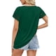 thumbnail image 4 of Blusa de manga corta con costura de encaje, color puro, camiseta informal holgada de manga corta para mujer, verde oscuro, XXL, 4 of 6