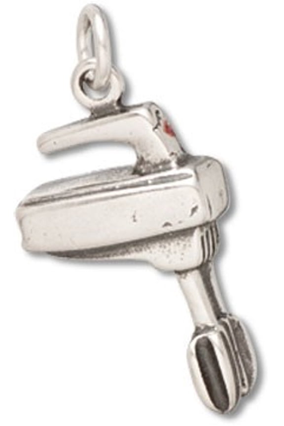 Sterling Silver 7" 4.5mm Charm Bracelet With Attached 3D Kitchen Cooks Hand Mixer With Beaters Cooking Charm