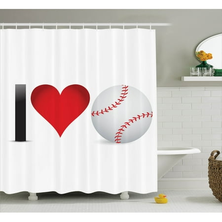 Heart Bathroom Accessories Sports Decor I Love Baseball, Heart With Baseball Ball Passion Valentine Leisure Joy, Bathroom Accessories, 69W X 84L Inches Extra Long, By Ambesonne ()