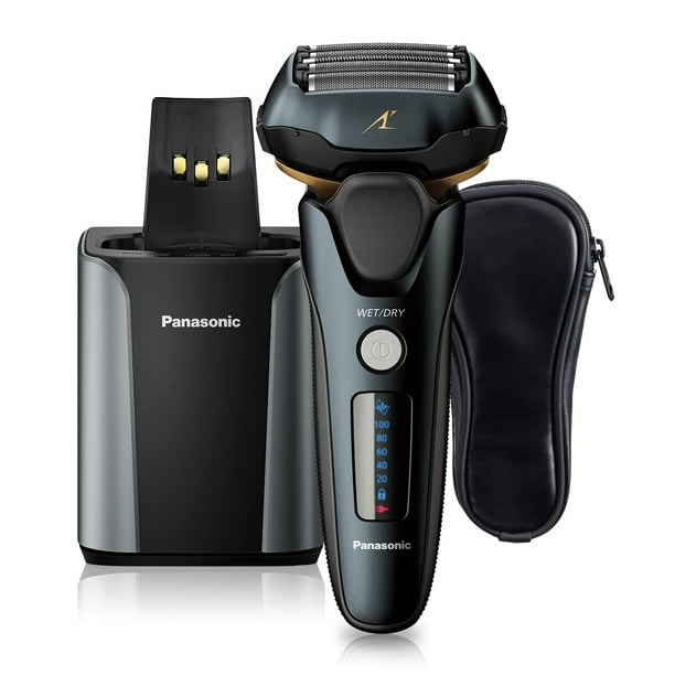 Afeitadora eléctrica Panasonic para hombre, ARC5 con limpieza automática premium y estación de carga, afeitadora en seco y húmedo, inalámbrica, con recortador desplegable ES-LV97-K, negra (renovada)