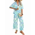 thumbnail image 1 of Conjunto de 2 Piezas de Chándal de Verano para Playa con Camisa de Corta y Botones para Mujer, Top Estampado, Pantalones Cortos de Descanso Tablero de Ajedrez S, 1 of 9