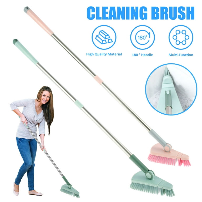  Shower Cleaning Brush with Long Handle, 3 in 1 Tub and Tile  Scrubber Brush with 50.4'' Extendable Long Handle Detachable Stiff Bristles  Scrub Brush for Cleaning Bathtub Shower Bathroom (Grey) 