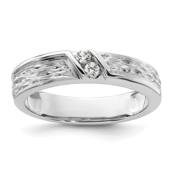 Diamond2Deal 14k White Gold Polish & Satin Hammered Diamond Men's Wedding Band Size- 10