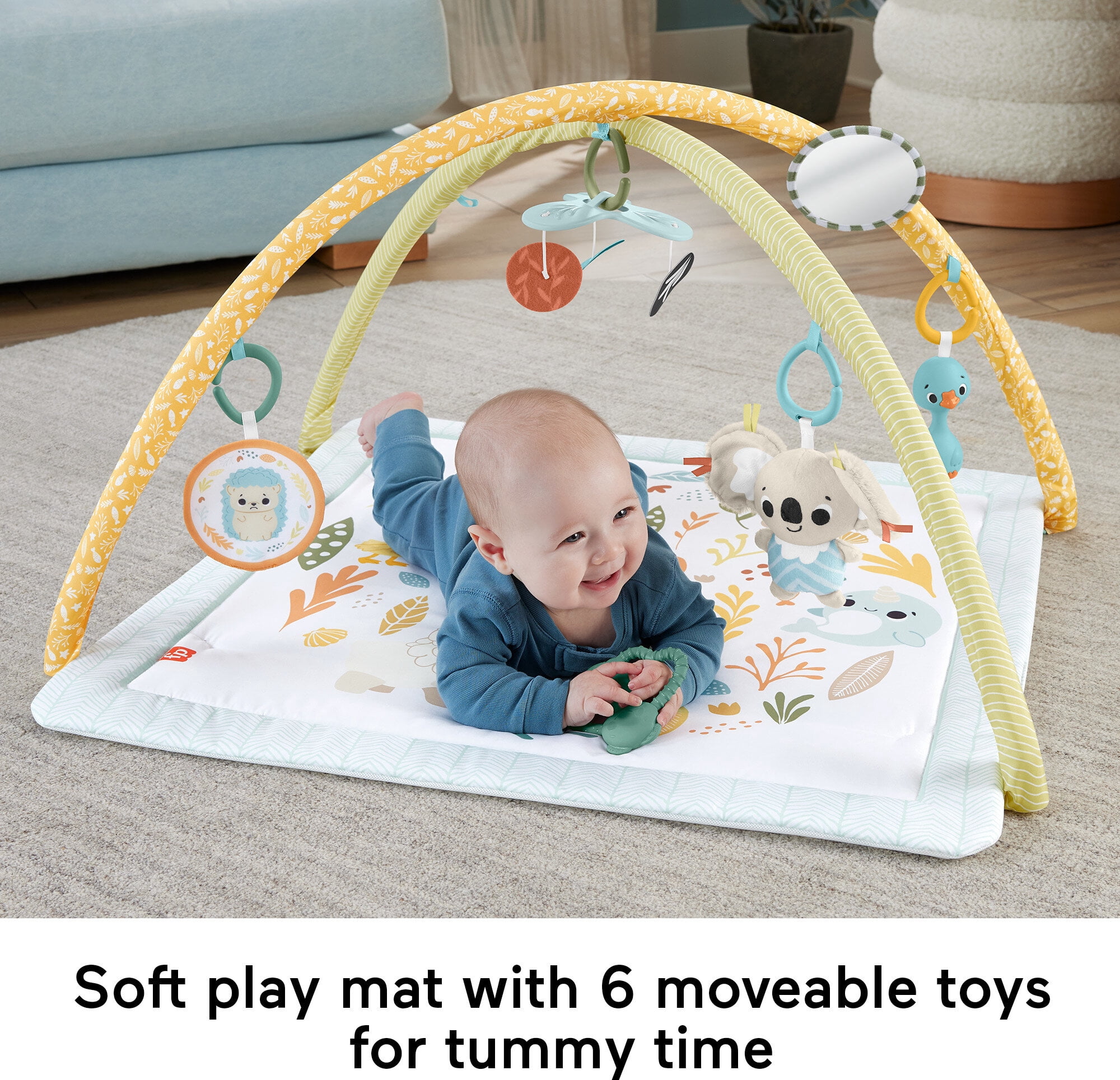 Fisher-Price Simply Senses Newborn Gym Baby Activity Mat with 6 Sensory Toys