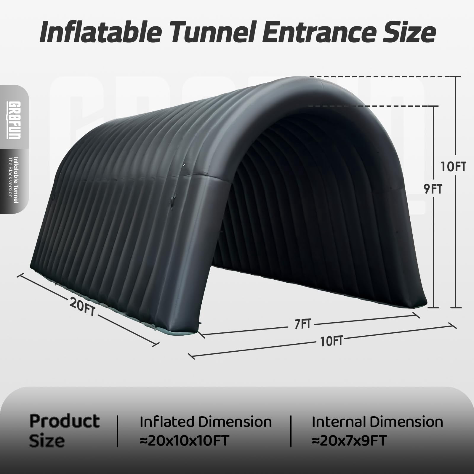 Inflatable Sports Tunnel Entrance 20x10x10FT Black, One Air Blower – Event Inflatable Tunnel Tent for Team Intros, Business Promotion, Trade Shows, Advertising & Exhibitions