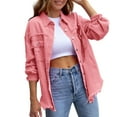 thumbnail image 2 of Endives Women’s Oversized Button Up Frayed Hem Shacket Long Sleeve Pockets Denim Jean Jacket Shirts for Women, 2 of 6