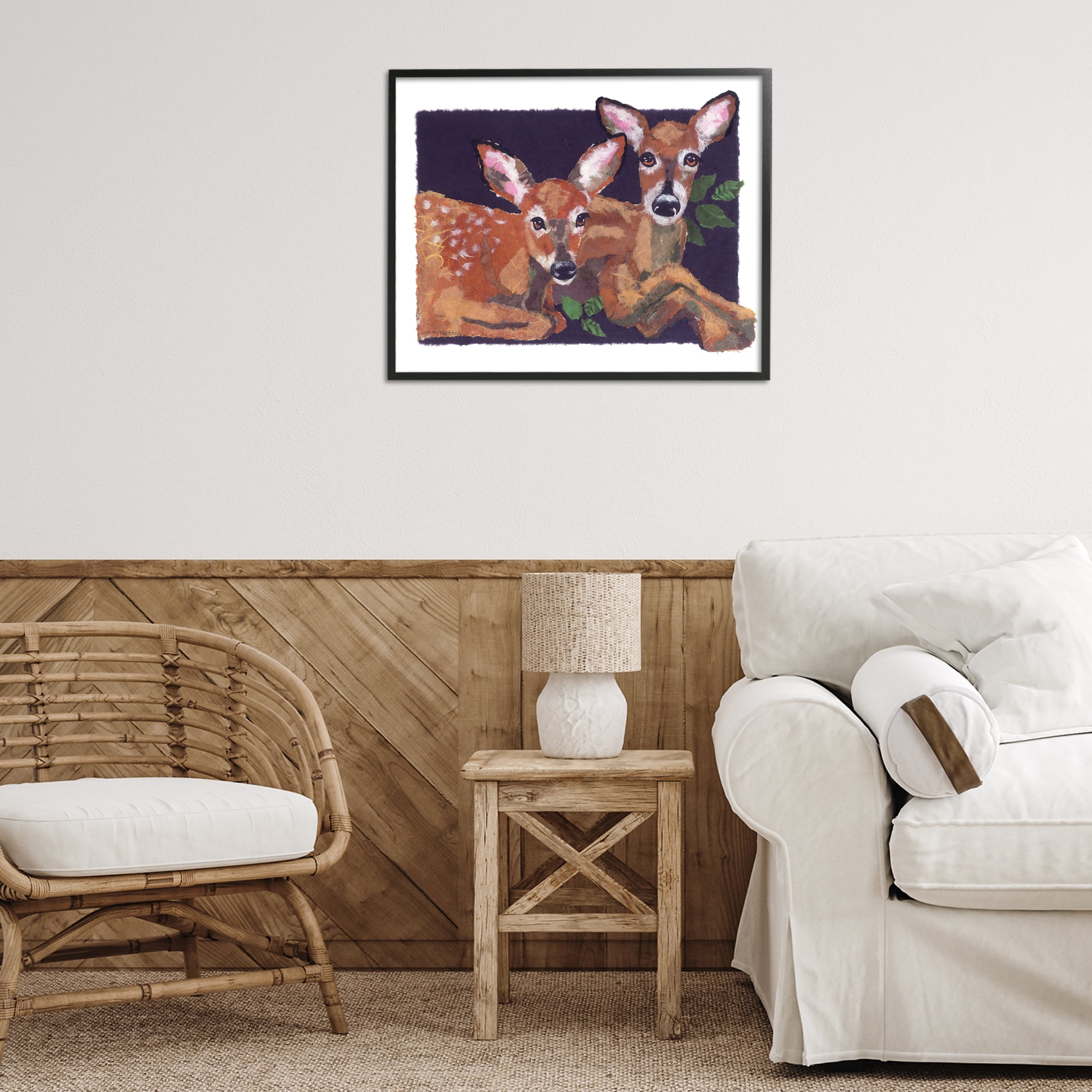 Stupell Industries Fawn Siblings Portrait Animals & Insects Painting Black Framed Art Print Wall Art, 30 x 24
