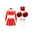 thumbnail image 2 of Linjinx Costume de Cheerleading pour Filles, Tenue Deux Pièces, Uniforme de Cheerleader de Secondaire avec Bas, 2 Pompons, Rouge, 10, 2 of 5