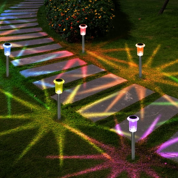 PUCACHI 10-pack Solar Pathway Lights – Stainless Steel LED Outdoor Lights, Waterproof Decorative Lighting for Yard, Garden, Walkway, Driveway (Colorful)